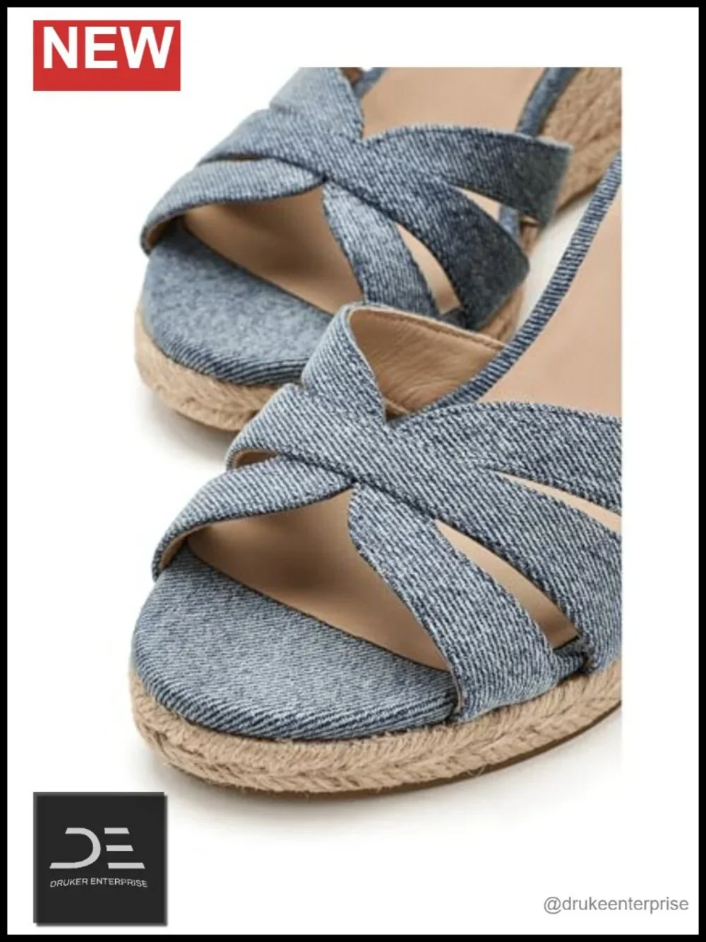 LRL Nellie Espadrille Wedge Sandals Denim Jute Ankle Strap
